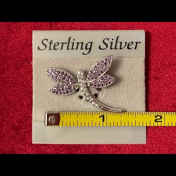 Sterling Silver Dragonfly Pin w/Crystal and Lilac Accents - Picture 2 of 10